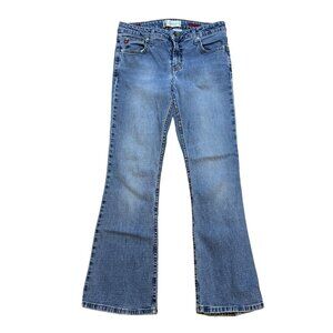 Y2K Arizona Flare Leg Stretch Jeans 7 Short Blue Denim Mid Rise